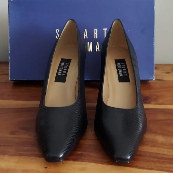Vintage Stuart Weitzman Ossarah Chex Calf Heels 10.5 AA Womens Black - Picture 1 of 13